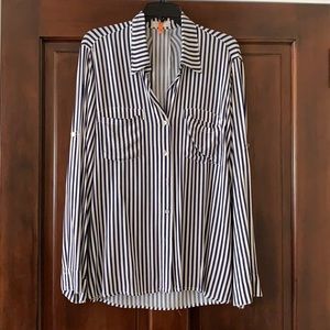 Dark Navy/White Striped Blouse by Just Living Sz L